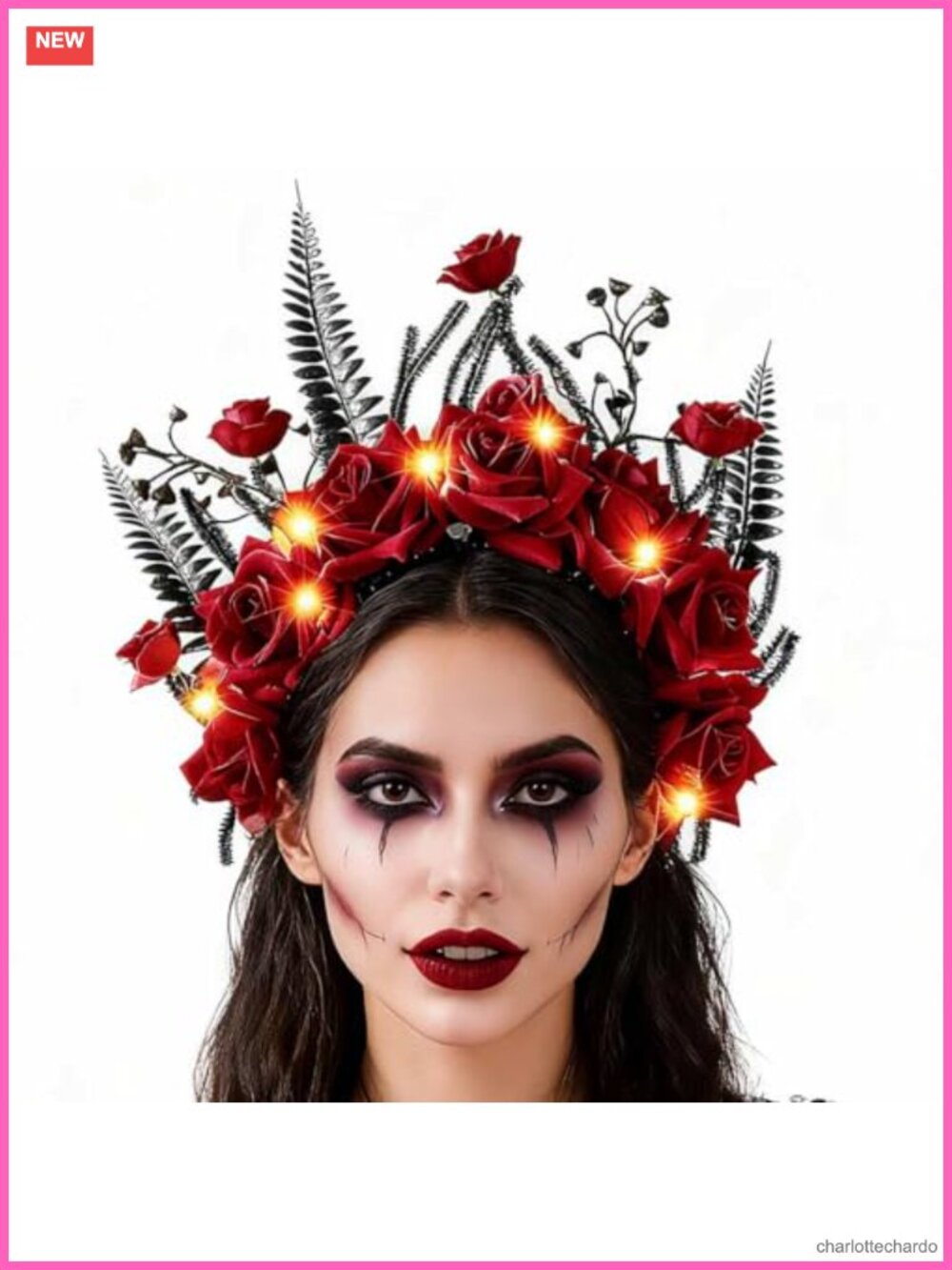 Light Up Rose Flower Headband LED Floral Headdress Halloween Costume Hair